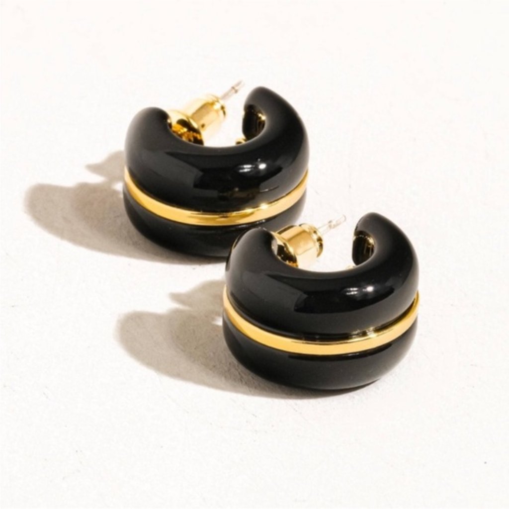 New Anthropologie Shashi Black Hoop Huggie Earrings Nwot 29$
